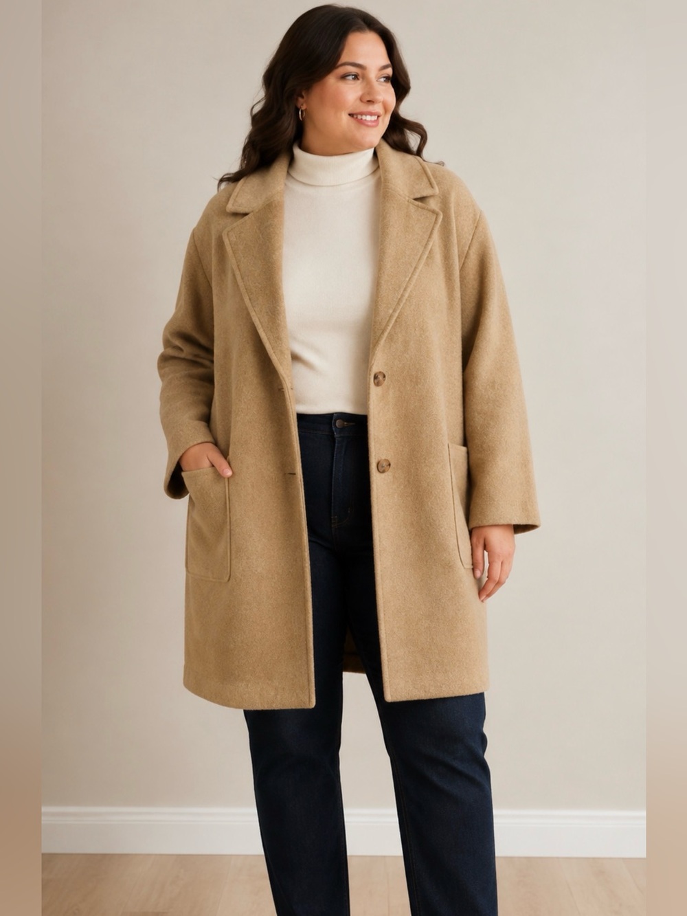 Old Navy Overcoat Camel Single-Breasted Soft Brushed Tan 4X